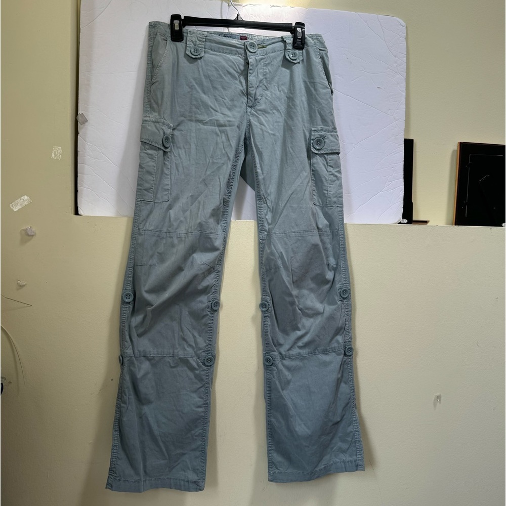 Old Navy Y2K Cargo RollUp Tab 8 Straight Leg Cotton Utility Pant Capri Zip Light - Picture 11 of 16